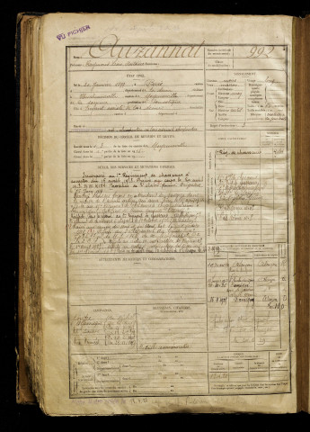 Auzannat, Raymond Léon Antoine, né le 20 janvier 1899 à Paris (Paris), classe 1919, matricule n° 992, Bureau de recrutement d'Abbeville