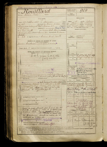 Rouillard, Adrien Louis, né le 22 octobre 1883 à Saumur (Maine-et-Loire), classe 1903, matricule n° 914, Bureau de recrutement d'Amiens