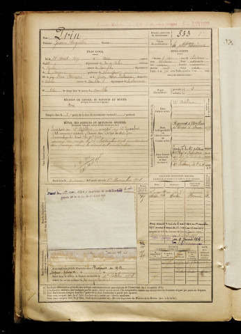 Prin, Jérôme Augustin, né le 28 août 1877 à Aire-sur-la-Lys (Pas-de-Calais), classe 1897, matricule n° 833, Bureau de recrutement de Péronne