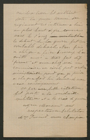 Témoignage de Champion, André et correspondance avec Jacques Péricard