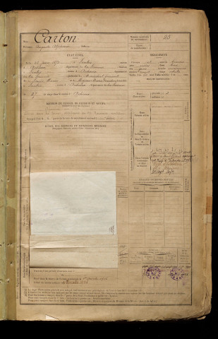 Carton, Auguste Alphonse, né le 26 juin 1875 à Senlis-le-Sec (Somme), classe 1895, matricule n° 25, Bureau de recrutement d'Abbeville