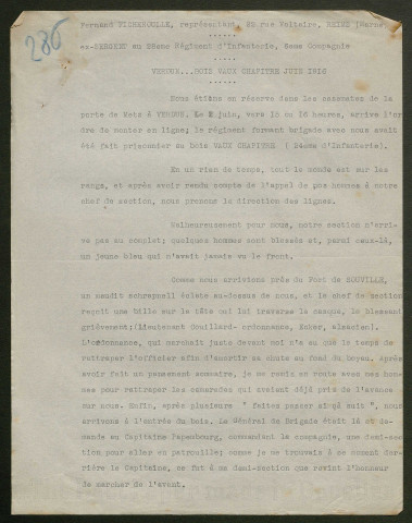 Témoignage de Ficheroulle, Fernand et correspondance avec Jacques Péricard