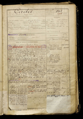 Cadet, Camille Marie Joseph, né le 16 octobre 1887 à Auxi-le-Château (Pas-de-Calais), classe 1907, matricule n° 843, Bureau de recrutement d'Abbeville