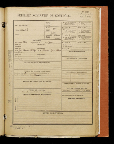 Alavoine, Désiré, né le 08 mai 1897 à Boos (Seine-Maritime), classe 1917, matricule n° 206, Bureau de recrutement d'Amiens