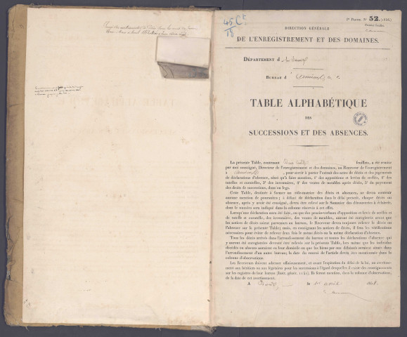 Table des successions et absences du bureau d'Amiens