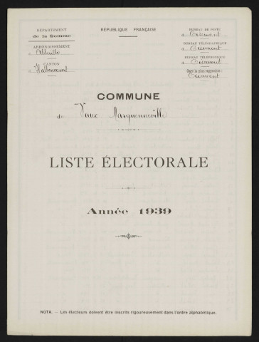 Liste électorale : Vaux-Marquenneville
