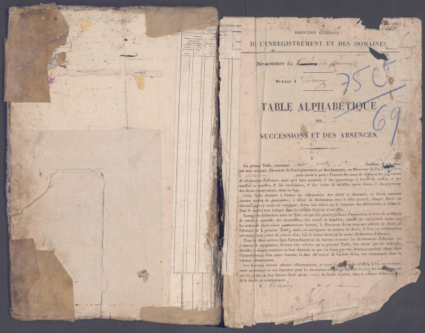Table des successions et absences du bureau de Hornoy-le-Bourg