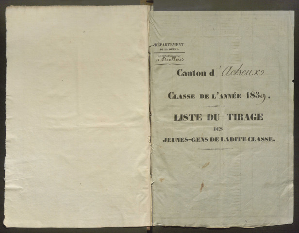 Tirage au sort (arrondissements de Doullens et de Montdidier) de l'année 1839