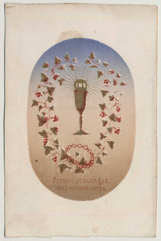 Prenez et mangez ceci est mon corps. Calice et hostie. Celui qui reçoit Jésus doit aspirer à le recevoir fréquemment