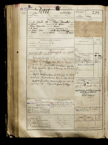 Petit, Firmin, né le 11 septembre 1890 à Plessier-Rozainvillers (Le) (Somme), classe 1910, matricule n° 286, Bureau de recrutement de Péronne