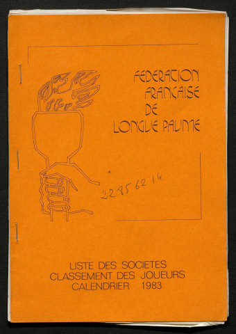 Opuscule (année 1983). Fédération française de Longue Paume : liste des sociétés, classement des joueurs et calendrier