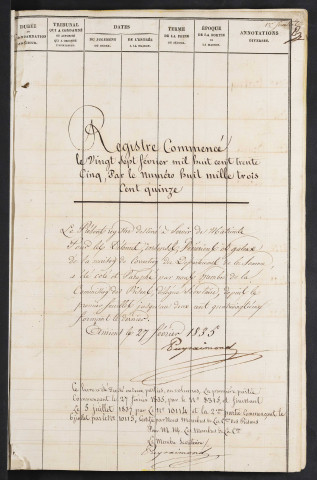 Maison de correction dite Bicêtre à Amiens. Registre matricule : numéros 8315 à 10114. 27 février 1835 - 05 juillet 1837