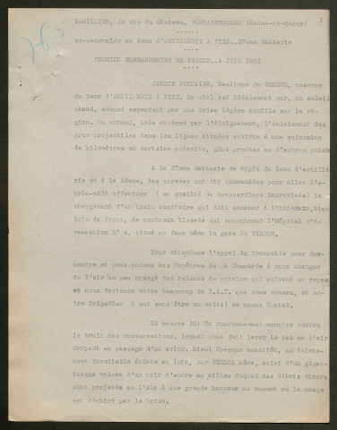 Témoignage de Marillier, Gabelou (Canonnier infirmier) et correspondance avec Jacques Péricard