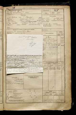 Georget, Jean Baptiste François Joseph, né le 04 septembre 1897 à Beaufort-en-Santerre (Somme), classe 1917, matricule n° 125, Bureau de recrutement de Péronne