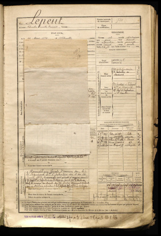 Lepeut, Charles Camile Ernest, né le 22 mai 1875 à Abbeville (Somme), classe 1895, matricule n° 731, Bureau de recrutement d'Abbeville