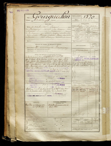 Gourguechon, Michel Léopold, né le 16 octobre 1901 à Ferrières (Somme), classe 1921, matricule n° 1570, Bureau de recrutement d'Amiens