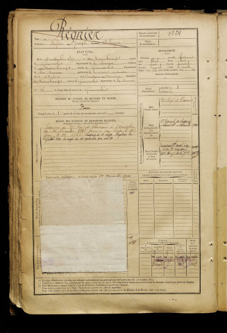 Régnier, Eugène Joseph Palmyre, né le 13 novembre 1877 à Beauchamps (Somme), classe 1897, matricule n° 1224, Bureau de recrutement d'Abbeville