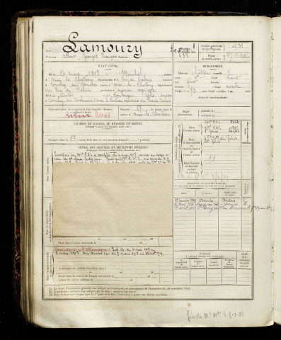 Lamoury, Albert Georges François, né le 14 mars 1898 à Monchel-sur-Canche (Pas-de-Calais), classe 1918, matricule n° 1531, Bureau de recrutement d'Amiens