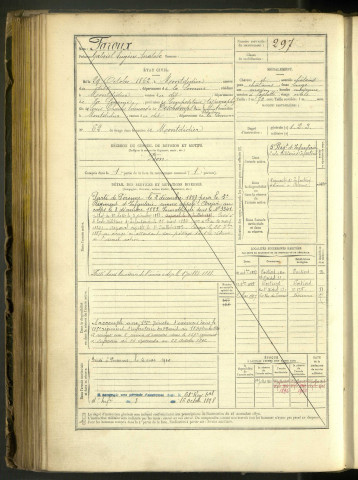 Faroux, Gabriel Eugène Anatole, né le 29 octobre 1862 à Montdidier (Somme, France), classe 1882, matricule n° 297, Bureau de recrutement de Péronne