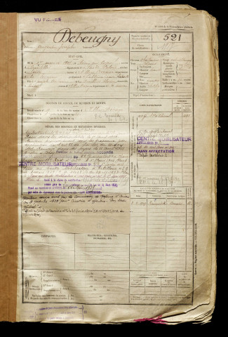 Debeugny, Augustin Joseph, né le 01 janvier 1901 à Hénin-sur-Cojeul (Pas-de-Calais), classe 1921, matricule n° 521, Bureau de recrutement d'Amiens
