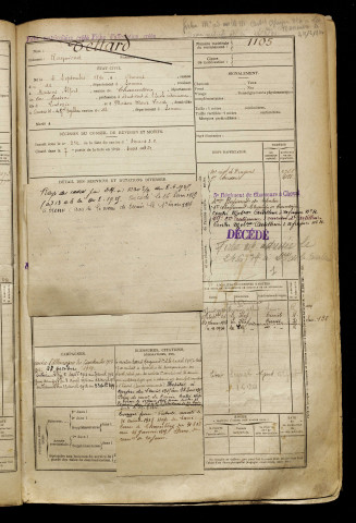 Tettard, Raymond, né le 05 septembre 1894 à Amiens (Somme), classe 1914, matricule n° 1105, Bureau de recrutement d'Amiens