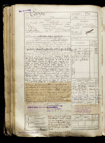 Caron, René Jules, né le 10 octobre 1896 à Abbeville (Somme), classe 1916, matricule n° 774, Bureau de recrutement d'Abbeville