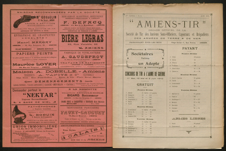 Amiens-tir, organe officiel de l'amicale des anciens sous-officiers, caporaux et soldats d'Amiens, numéro 6 (juin 1913)