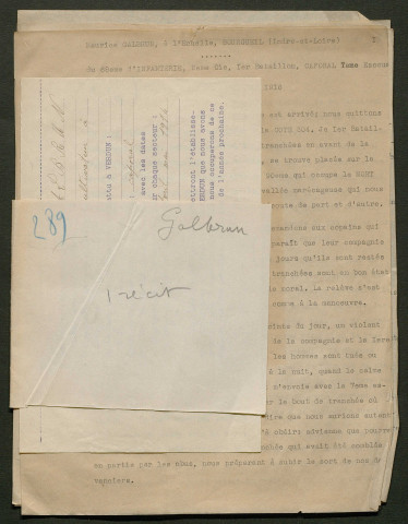 Témoignage de Galbrun, Maurice et correspondance avec Jacques Péricard