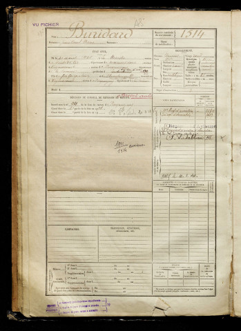 Buridard, Jean Paul Marie, né le 11 août 1901 à Ménitré (La) (Maine-et-Loire), classe 1921, matricule n° 1514, Bureau de recrutement d'Amiens