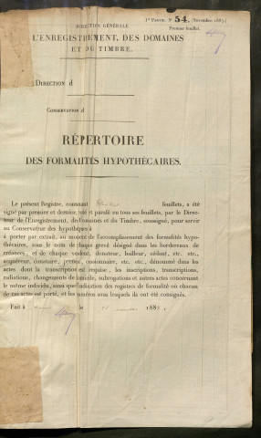 Répertoire des formalités hypothécaires, du 23/11/1889 au 26/03/1890, registre n° 302 (Péronne)