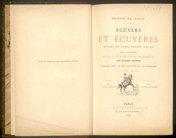 Ecuyers et écuyères : Histoire des cirques d'Europe (1680-1891) avec une étude sur l'équitation savante