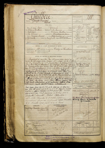 Guilbert, Georges Prudent Alfred, né le 04 mai 1900 à Yvrench (Somme), classe 1920, matricule n° 188, Bureau de recrutement d'Abbeville