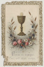 Image pieuse dentelle. Prenez et mangez, ceci est mon corps. Calice et hostie
