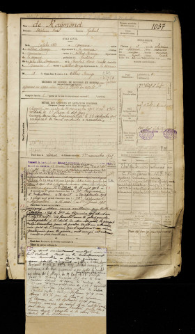De Raymond, Stéphane Henri, né le 05 octobre 1881 à Querrieu (Somme), classe 1901, matricule n° 1037, Bureau de recrutement d'Amiens