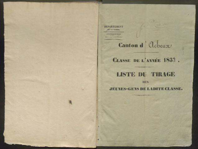 Tirage au sort (arrondissements de Doullens et de Montdidier) de l'année 1832