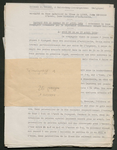 Témoignage de Delrez, J. (Colonel - ex Major) et correspondance avec Jacques Péricard
