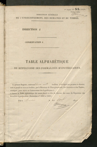 Table du répertoire des formalités, de Niquet à Parissot, registre n° 36 (Péronne)