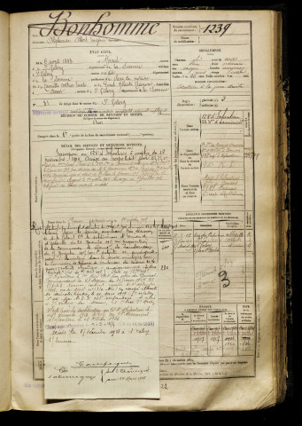 Bonhomme, Alphonse Albert Eugène, né le 06 avril 1883 à Arrest (Somme), classe 1903, matricule n° 1239, Bureau de recrutement d'Abbeville