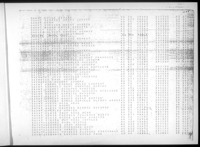 Table alphabétique du contingent 1940 - lettres S à Z : bureaux de recrutement de la Deuxième Région Militaire (Départements du Nord, du Pas de Calais, de l'Aisne, de l'Oise, de la Somme, de l'Eure et de la Seine-Maritime)