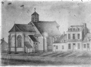 Eglise et la place de Woirel, d'après un dessin