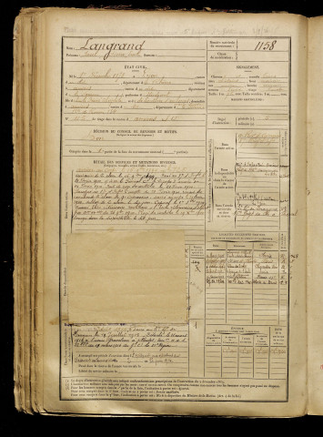 Langrand, Paul Pierre Emile, né le 01 décembre 1878 à Lyon (Rhône), classe 1898, matricule n° 1158, Bureau de recrutement d'Amiens
