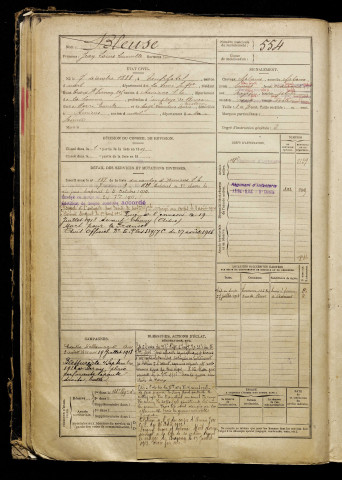 Bleuse, Jean Louis Camille, né le 07 décembre 1888 à Neufchâtel-en-Bray (Seine-Maritime), classe 1908, matricule n° 554, Bureau de recrutement d'Amiens