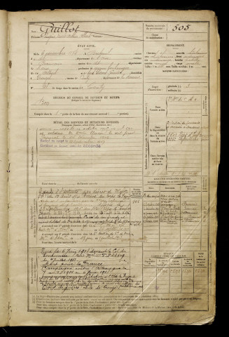 Guillot, Eugène Marie Arthur Albert, né le 06 novembre 1884 à Breteuil (Oise), classe 1904, matricule n° 505, Bureau de recrutement d'Amiens