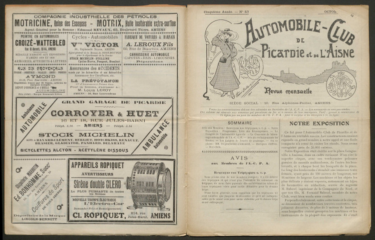Automobile-club de Picardie et de l'Aisne. Revue mensuelle, 5e année, octobre 1909