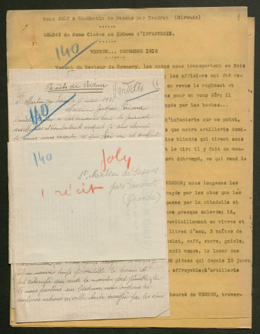 Témoignage de Joly, René et correspondance avec Jacques Péricard