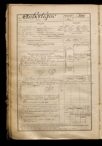 Auberlique, Lorenzo Pierre Gilbert, né le 07 octobre 1871 à Frise (Somme), classe 1891, matricule n° 346, Bureau de recrutement de Péronne