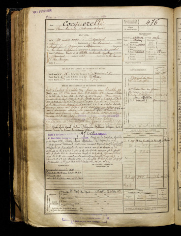 Cocquerelle, René Maurice Adrien Oscar, né le 24 mars 1900 à Amiens (Somme), classe 1920, matricule n° 476, Bureau de recrutement d'Amiens