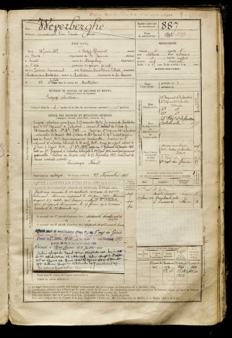 Weverberghe, Emmanuel Léon Irénée, né le 28 juin 1885 à Thézy-Glimont (Somme), classe 1905, matricule n° 887, Bureau de recrutement de Péronne