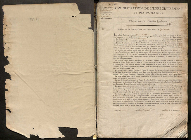 Répertoire des formalités hypothécaires, du 16 messidor an 10 au 16 messidor an 10, registre n° 023 (Péronne)