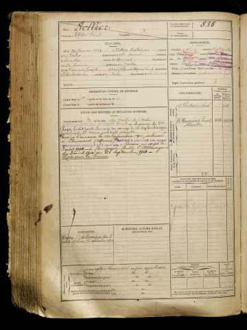 Sellier, Kleber Paul, né le 27 janvier 1889 à Villers-Bretonneux (Somme), classe 1909, matricule n° 838, Bureau de recrutement d'Amiens